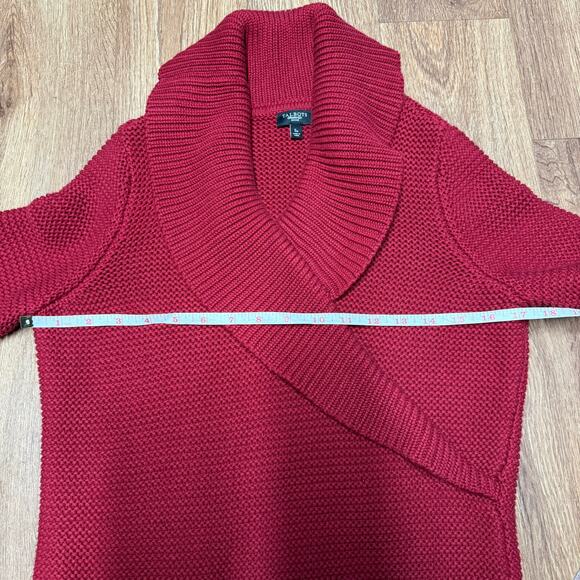 Talbots Womens Cherry Red Faux Wrap V Neck Pullover Sweater Chunky Knitted SP - Picture 7 of 8